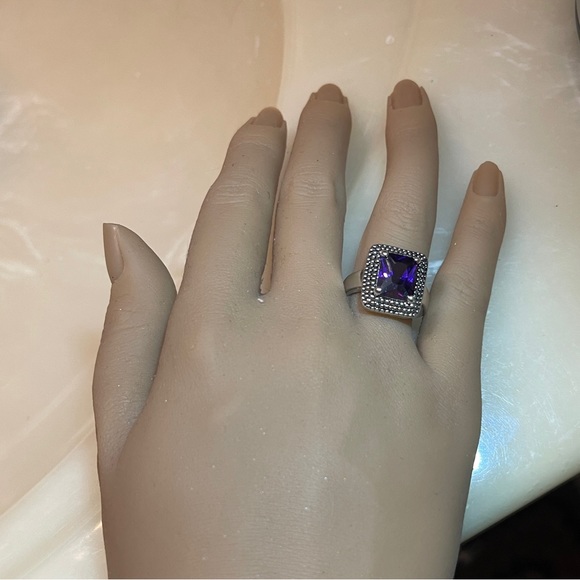 🫐Beautiful Art Deco Cushion Cut Deep Purple Amethyst Dinner Ring! - Picture 8 of 15